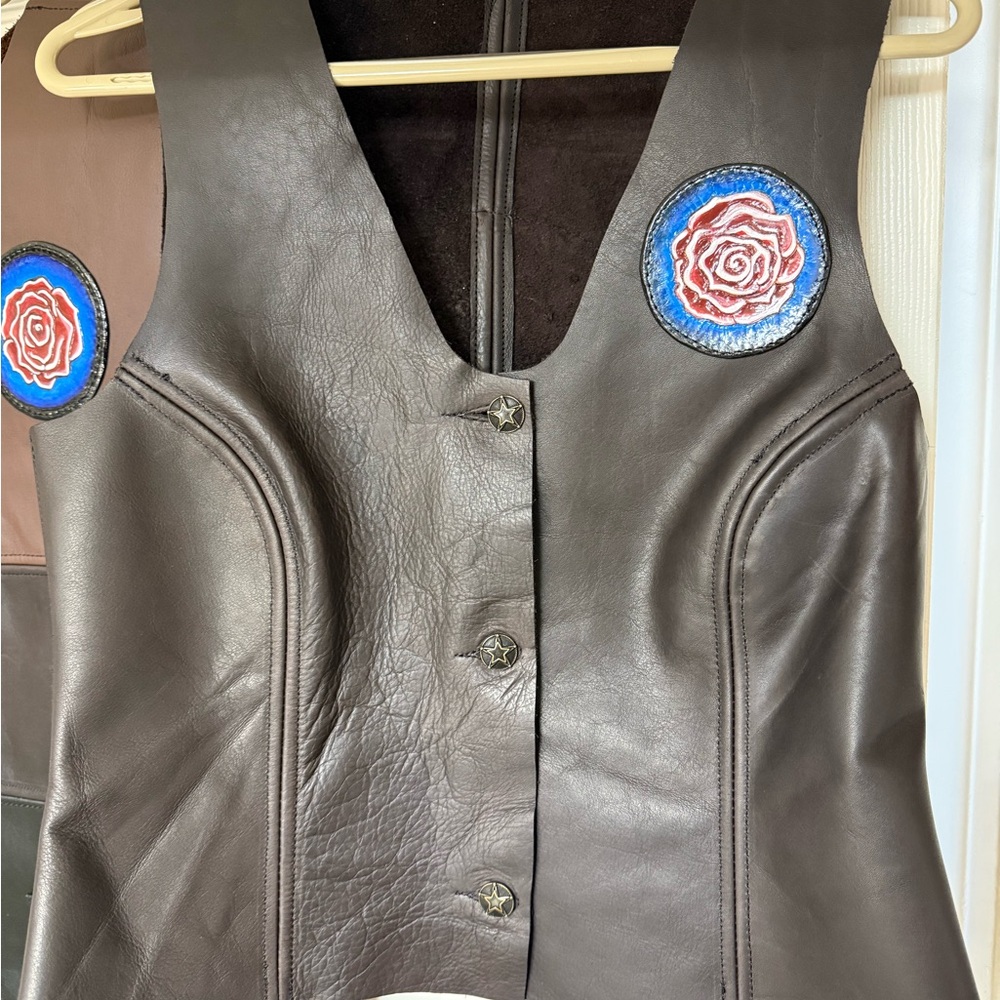 Dark Purple Leather Vest with Bertha and Roses